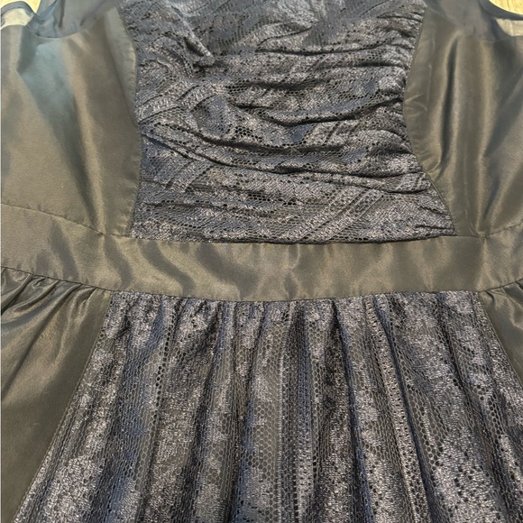 KAY UNGER NAVY BLUE 100% SILK OVER LACE KEY HOLE MIDI PARTY DRESS FIT & Flare 8 - Picture 3 of 14